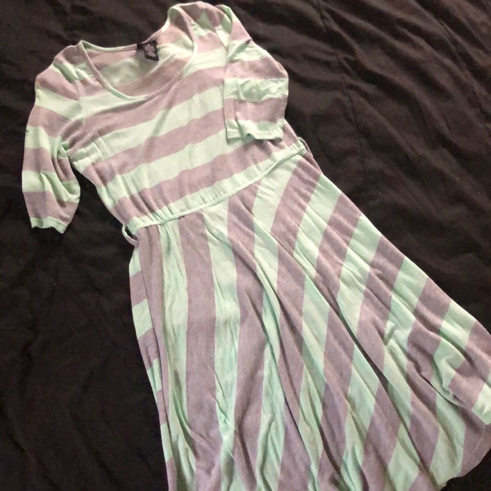 Mint green/grey striped dress